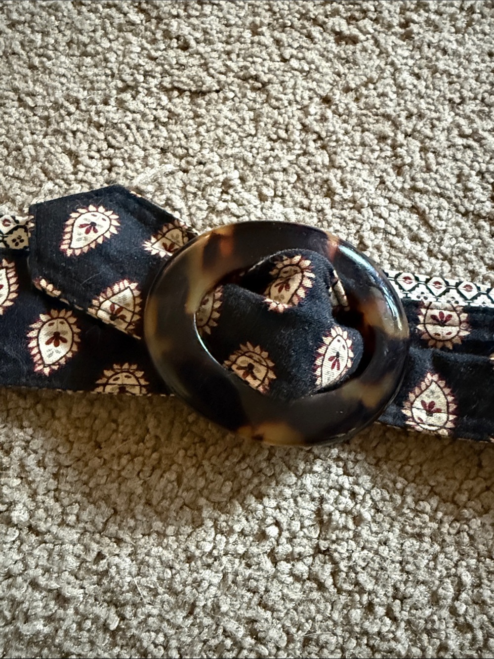 Vera Bradley Black Patterned Fabric Belt with Tortoiseshell Oval Buckle - Picture 5 of 5